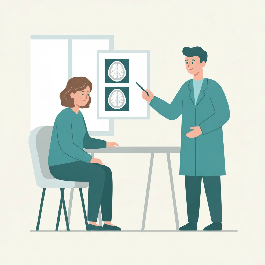 허리 수술을 권유받은 환자가 의사와 상담하며 MRI 영상을 함께 검토하고 있는 모습<p style=