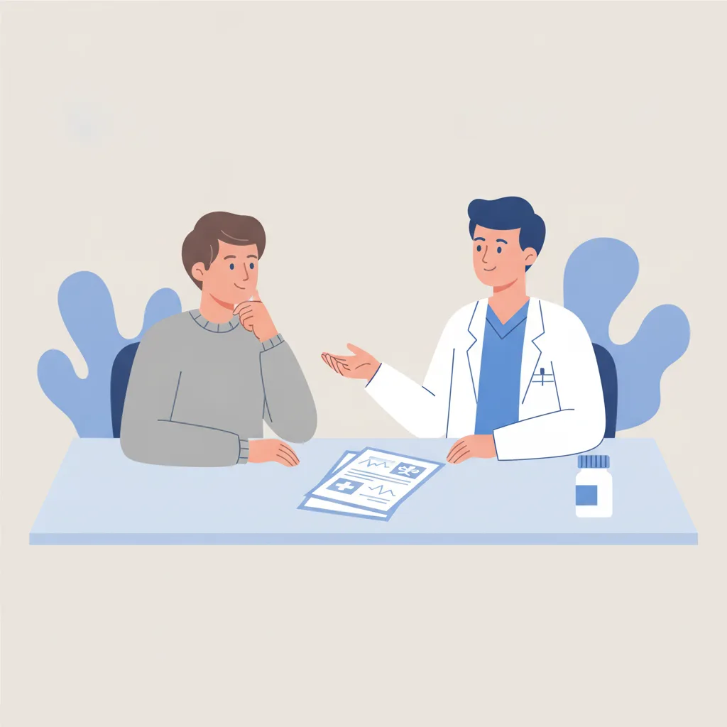 당뇨약과 혈액희석제를 복용 중인 환자가 척추 수술 전 내과 의사와 협진 상담을 받고 있다.<p style=
